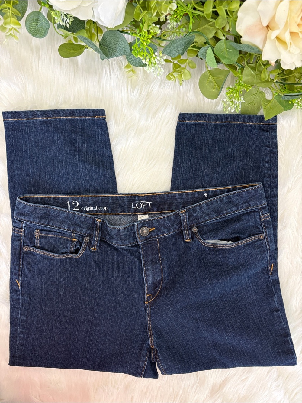 LOFT Dark Blue Cropped Straight Jeans